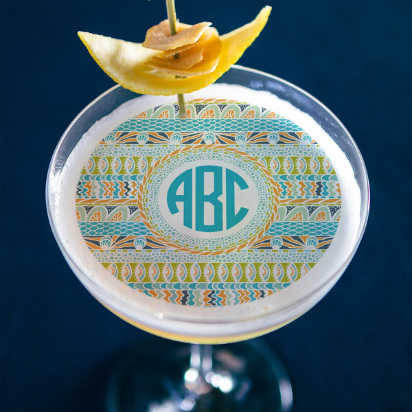 Abstract Teal Stripes Printed Drink Topper - Large - In Context