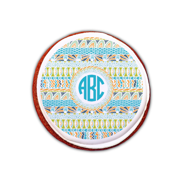 Abstract Teal Stripes Printed Icing Circle - XSmall - On Cookie