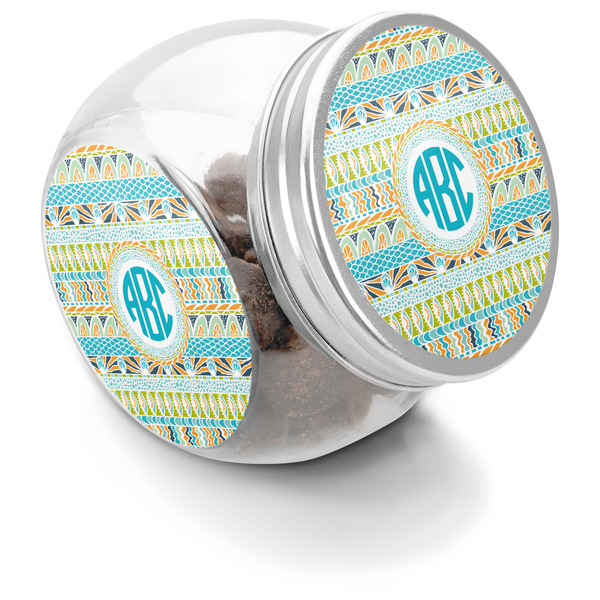 Custom Abstract Teal Stripes Puppy Treat Jar (Personalized)