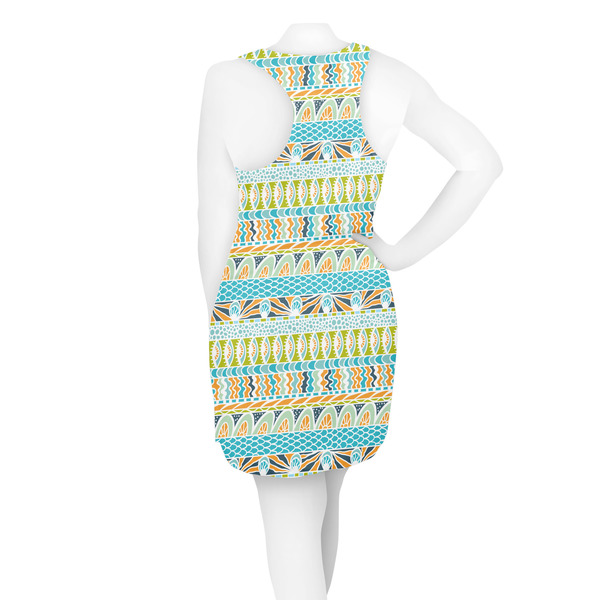 Abstract Teal Stripes Racerback Dress - On Model - Back