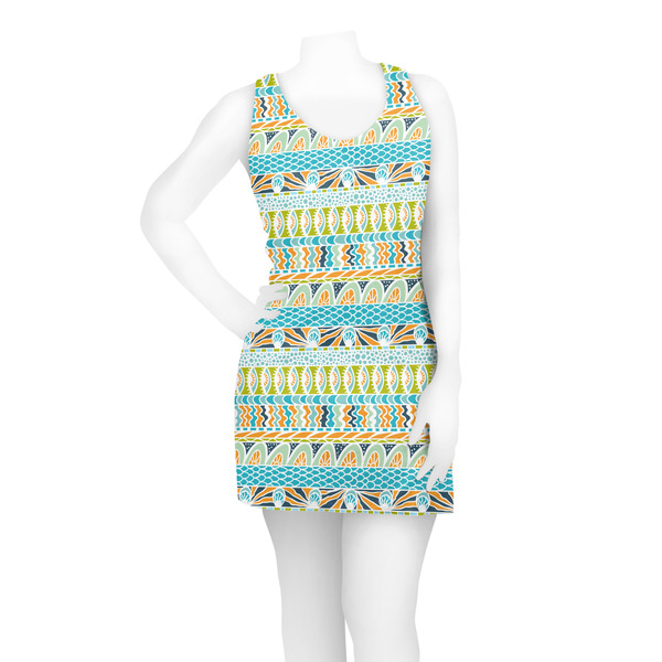 Abstract Teal Stripes Racerback Dress - On Model - Front