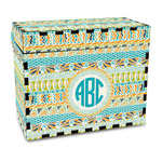 Abstract Teal Stripes Wood Recipe Box - Full Color Print (Personalized)