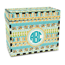 Abstract Teal Stripes Wood Recipe Box - Full Color Print (Personalized)
