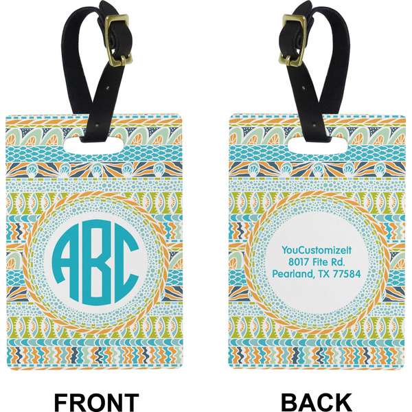 Abstract Teal Stripes Rectangle Luggage Tag (Front + Back)