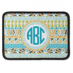 Abstract Teal Stripes Iron On Rectangle Patch w/ Monogram
