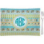 Abstract Teal Stripes Glass Rectangular Appetizer / Dessert Plate (Personalized)