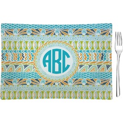 Abstract Teal Stripes Rectangular Glass Appetizer / Dessert Plate - Single or Set (Personalized)