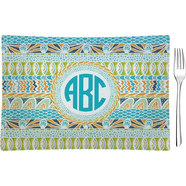 Custom Abstract Teal Stripes Glass Rectangular Appetizer / Dessert Plate (Personalized)