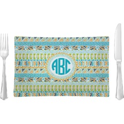 Abstract Teal Stripes Rectangular Glass Lunch / Dinner Plate - Single or Set (Personalized)