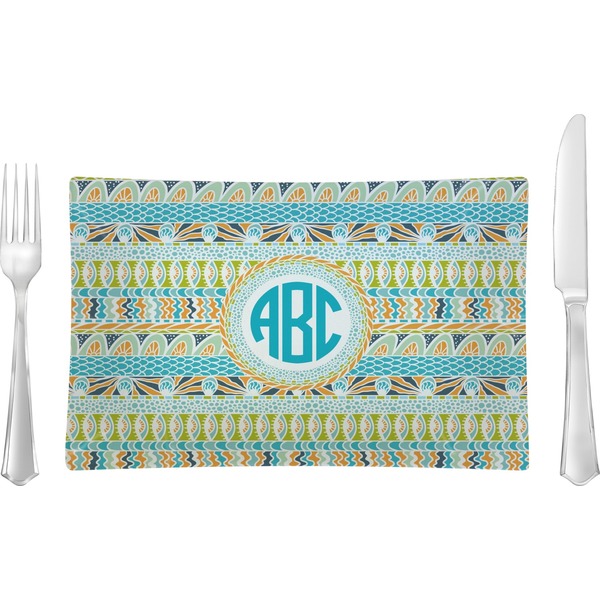 Custom Abstract Teal Stripes Rectangular Glass Lunch / Dinner Plate - Single or Set (Personalized)