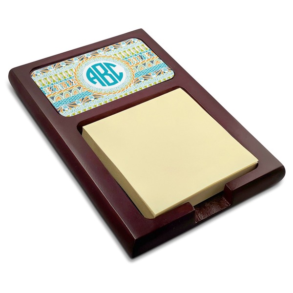 Custom Abstract Teal Stripes Red Mahogany Sticky Note Holder (Personalized)
