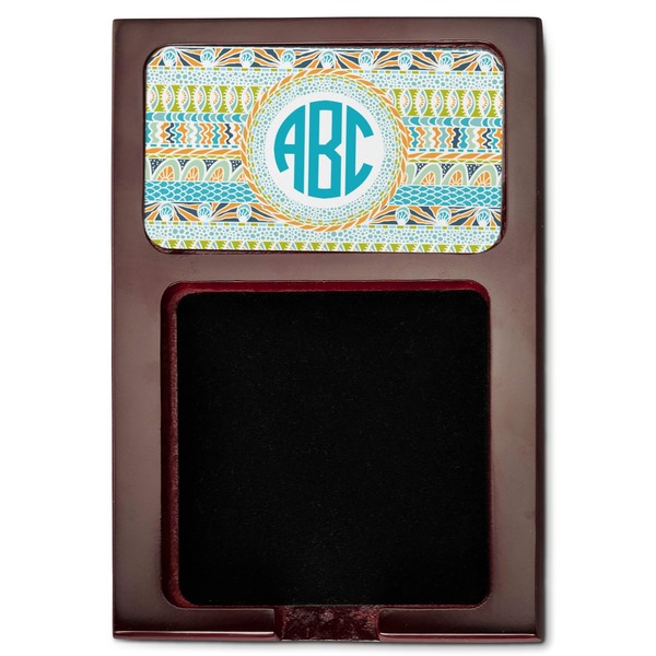 Abstract Teal Stripes Red Mahogany Sticky Note Holder - Flat