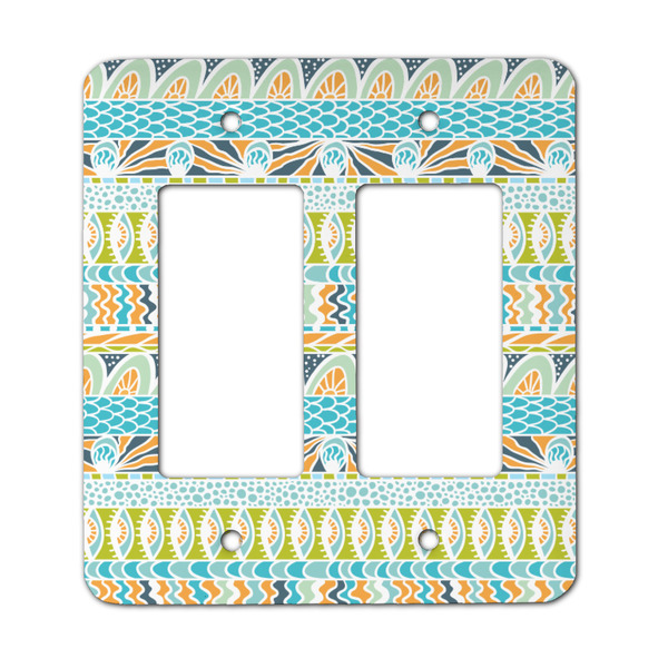 Custom Abstract Teal Stripes Rocker Style Light Switch Cover - Two Switch