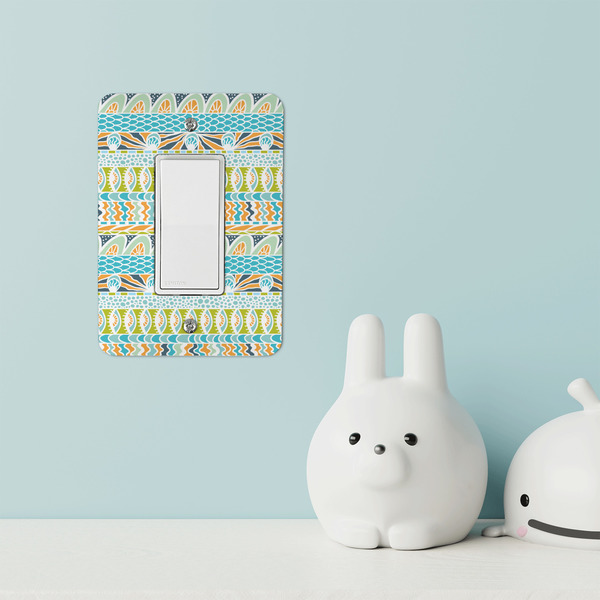 Abstract Teal Stripes Rocker Light Switch Covers - Single - IN CONTEXT