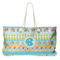Abstract Teal Stripes Large Rope Tote Bag - Front View