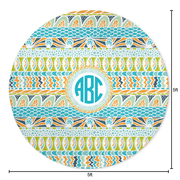 Abstract Teal Stripes Round Area Rug - Size
