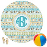 Abstract Teal Stripes Round Beach Towel (Personalized)