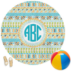 Abstract Teal Stripes Round Beach Towel (Personalized)