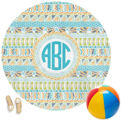 Abstract Teal Stripes Round Beach Towel (Personalized)