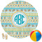 Abstract Teal Stripes Round Beach Towel (Personalized)