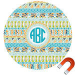 Abstract Teal Stripes Round Car Magnet - 6" (Personalized)