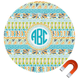 Abstract Teal Stripes Round Car Magnet - 10" (Personalized)