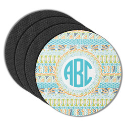 Abstract Teal Stripes Round Rubber Backed Coasters - Set of 4 (Personalized)