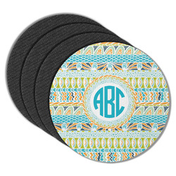 Abstract Teal Stripes Round Rubber Backed Coasters - Set of 4 (Personalized)