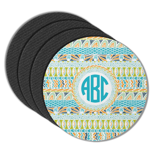 Abstract Teal Stripes Round Coaster Rubber Back - Main