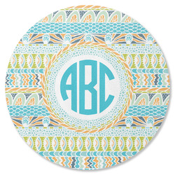 Abstract Teal Stripes Round Rubber Backed Coaster (Personalized)