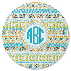 Abstract Teal Stripes Round Rubber Backed Coaster (Personalized)