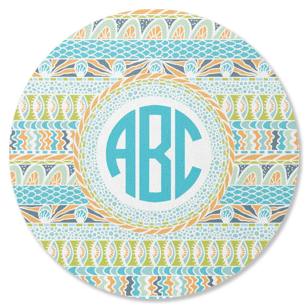 Custom Abstract Teal Stripes Round Rubber Backed Coaster (Personalized)