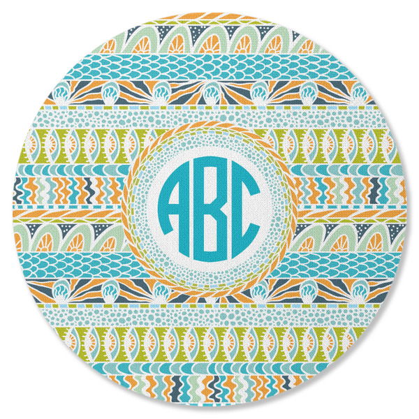 Abstract Teal Stripes Round Coaster Rubber Back - Single