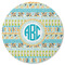 Abstract Teal Stripes Round Rubber Backed Coaster (Personalized)