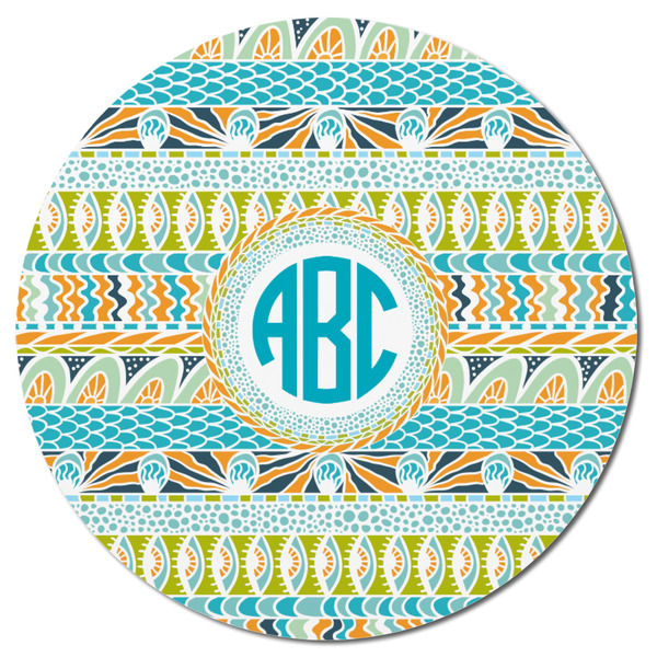 Abstract Teal Stripes Round Fridge Magnet - FRONT