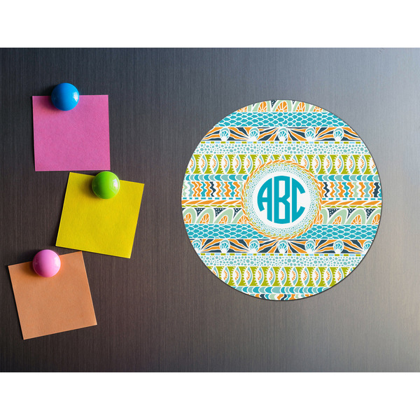 Abstract Teal Stripes Round Fridge Magnet - LIFESTYLE