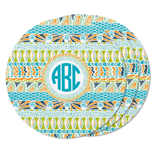 Abstract Teal Stripes Round Fridge Magnet - THREE