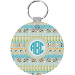 Abstract Teal Stripes Round Plastic Keychain (Personalized)