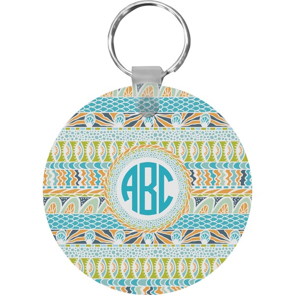 Custom Abstract Teal Stripes Round Plastic Keychain (Personalized)