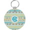 Abstract Teal Stripes Round Keychain (Personalized)