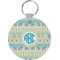 Abstract Teal Stripes Round Plastic Keychain (Personalized)