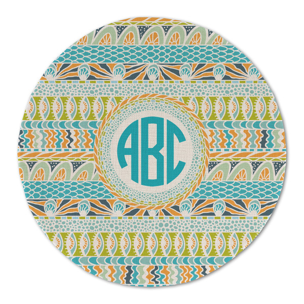 Abstract Teal Stripes Round Linen Placemats - FRONT (Double Sided)