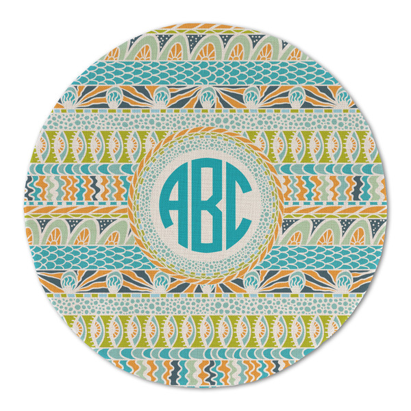 Custom Abstract Teal Stripes Round Linen Placemat (Personalized)