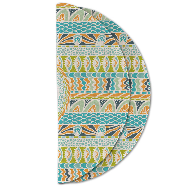 Abstract Teal Stripes Round Linen Placemats - HALF FOLDED (double sided)