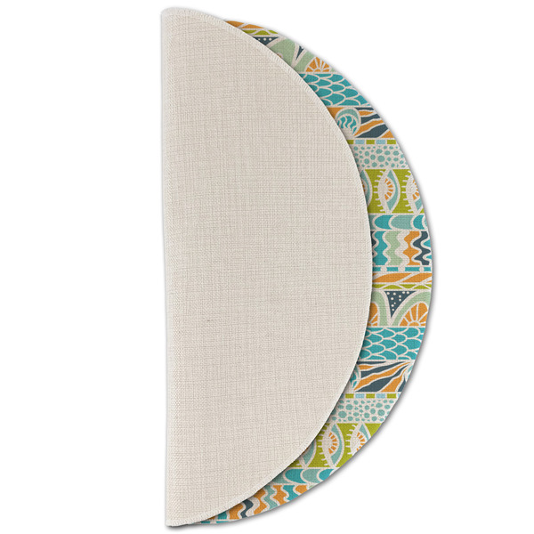 Abstract Teal Stripes Round Linen Placemats - HALF FOLDED (single sided)