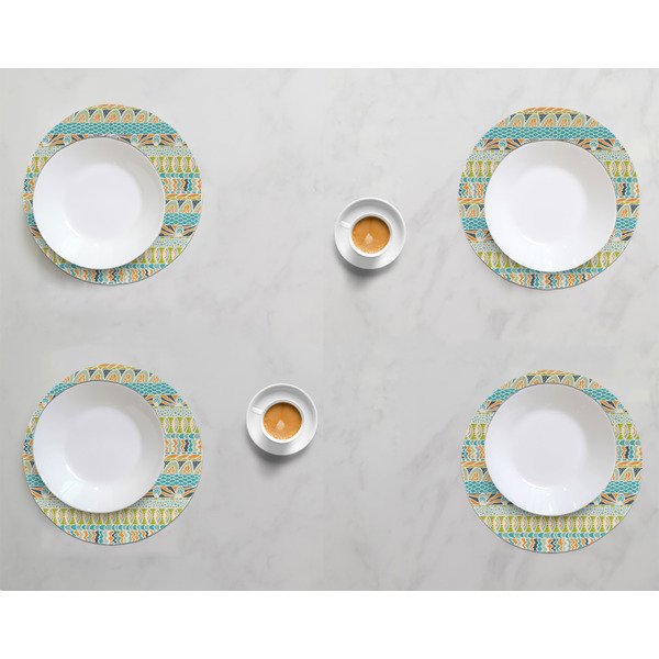 Abstract Teal Stripes Round Linen Placemats - LIFESTYLE (set of 4)