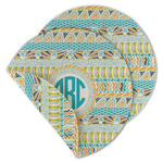 Abstract Teal Stripes Round Linen Placemat - Double Sided - Set of 4 (Personalized)