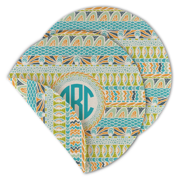 Abstract Teal Stripes Round Linen Placemats - MAIN (Double-Sided)