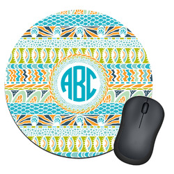 Abstract Teal Stripes Round Mouse Pad (Personalized)