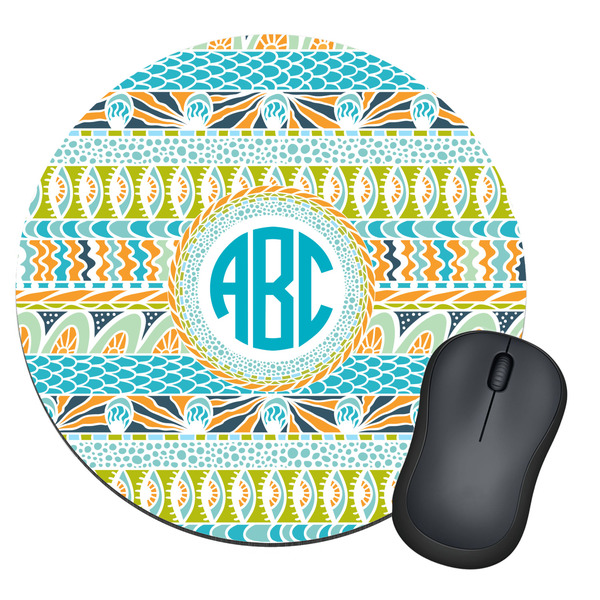 Custom Abstract Teal Stripes Round Mouse Pad (Personalized)